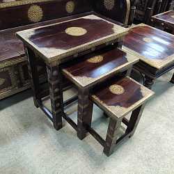 Столики 3 штуки "Очарование Востока", дерево, латунь, Индия