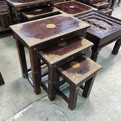 Столики 3 штуки "Очарование Востока", дерево, латунь, Индия