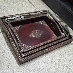 Декоративные подносы, комплект 3шт, дерево. латунь