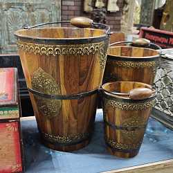 Декоративная вазы, комплект 3шт, дерево. латунь